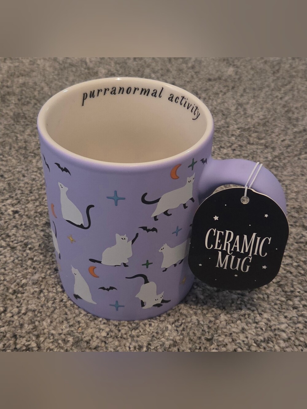 Purranormal Activity Ghost Cats Lavendar Mug Halloween Spooky Kitty
